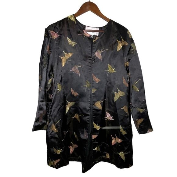 Women's Simone Chin Chin Butterfly Print Silk Kimono Blazer - Picture 1 of 8